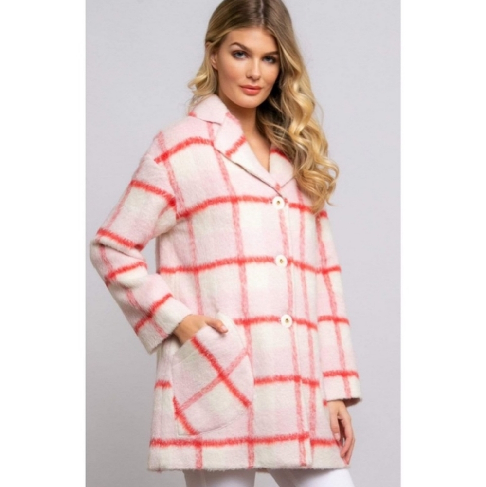 NWOT Anthropologie Eva Franco strawberry plaid coat - Picture 16 of 16
